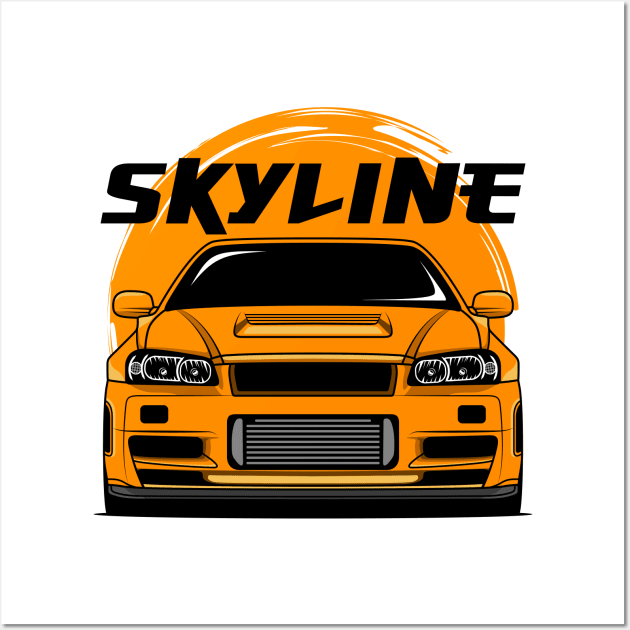 Orange Skyline R34 Wall Art by GoldenTuners